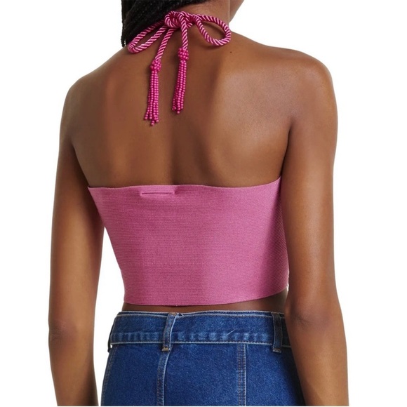 FARM Rio PINK KNIT HALTER CROP TOP Size XL - Picture 5 of 13